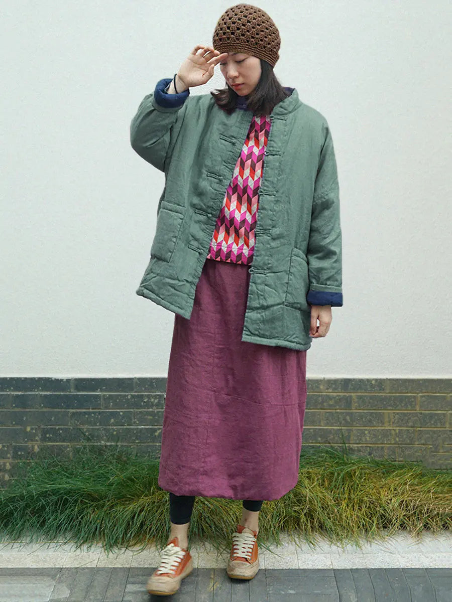 Plus Size Women Vintage Solid Winter Padded Coat Ada Fashion