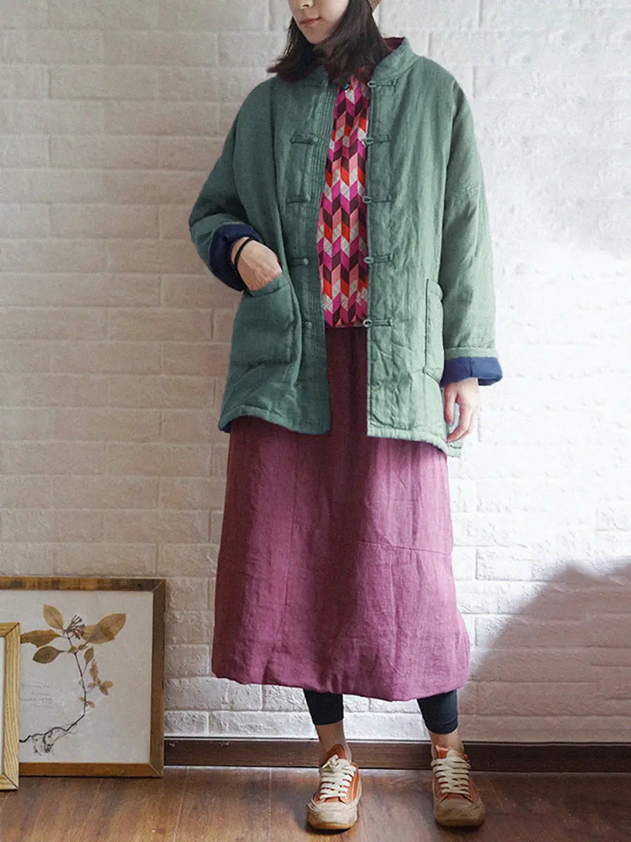 Plus Size Women Vintage Solid Winter Padded Coat Ada Fashion