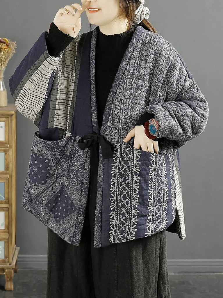 Plus Size Women Vintage Splicedd Warm Padded Coat Ada Fashion