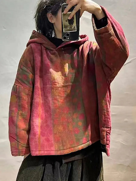 Plus Size Women Vintage Winter Spliced Hooded Padded Coat Ada Fashion