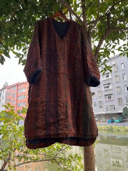 Plus Size Women Vitage Flower V-Neck Padded Long Coat Ada Fashion