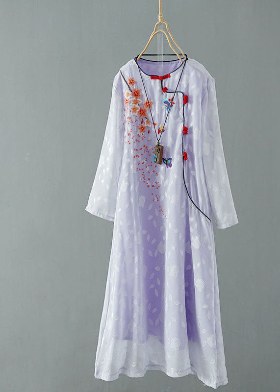 Purple Patchwork Chiffon Dresses Embroideried Chinese Button Spring LY1721