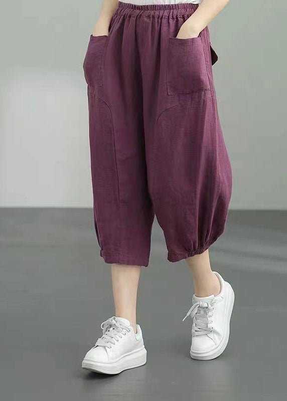 Purple Pockets Patchwork Linen Lantern Pants Summer LY0595