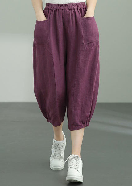 Purple Pockets Patchwork Linen Lantern Pants Summer LY0595