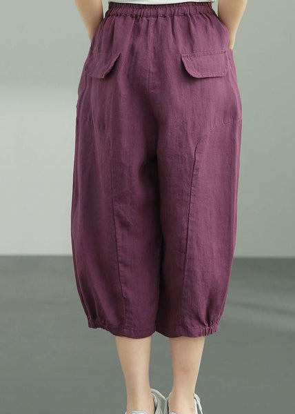 Purple Pockets Patchwork Linen Lantern Pants Summer LY0595