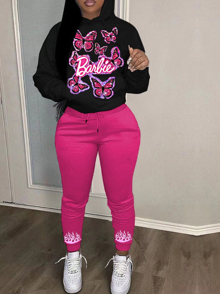 Plus Size Cartoon Letter Print Pants Set BO2157