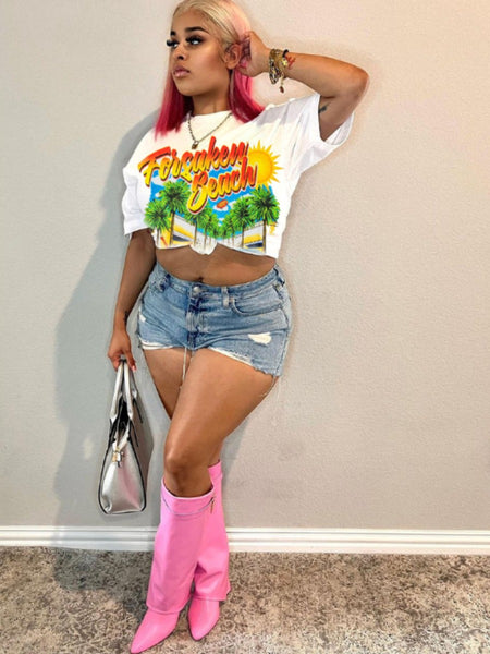 Gradient Palm Tree Letter Print T-shirt AR5036