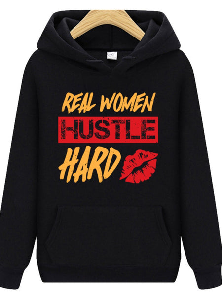 Plus Size Hustle Hard Lip Letter Print Kangaroo Pocket Tracksuit Set AR5015