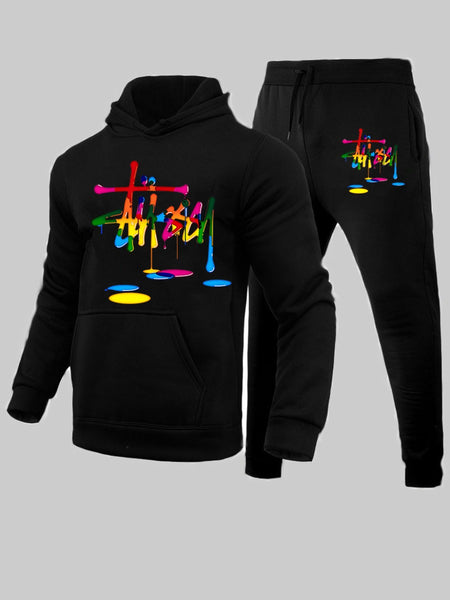 Men Tie Dye Letter Print Kangaroo Pocket Tracksuit Set AC2059