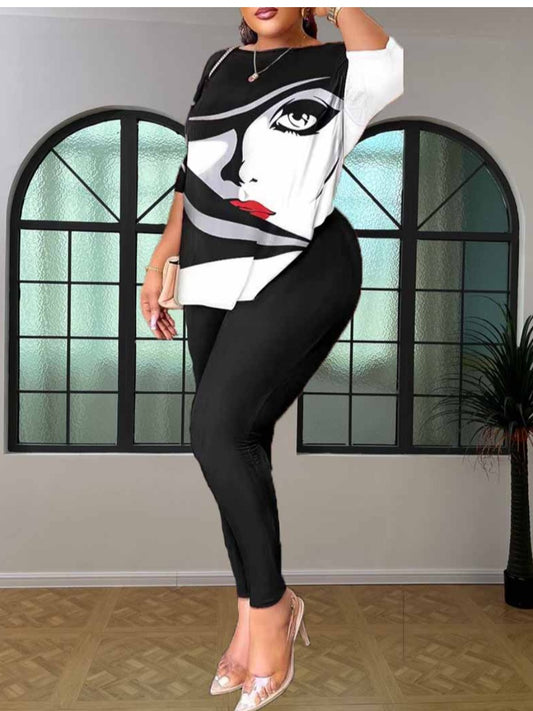 Plus Size Faith Letter Print Back Knot Pants Set BO50121 Furdela
