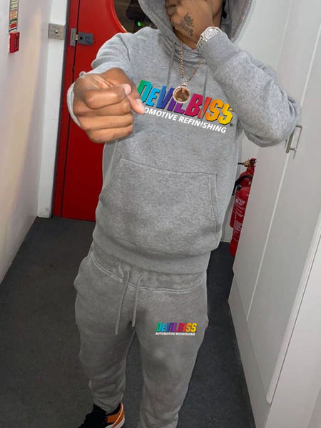 Men Gradient Letter Print Kangaroo Pocket Tracksuit Set BO50122 Furdela