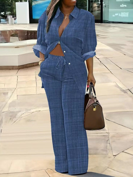 Plus Size Gradient Shirt Pocket Design Pants Set AR7076