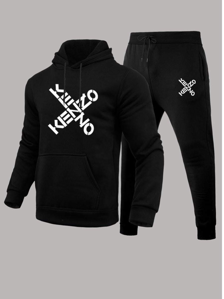 Men Letter Print Kangaroo Pocket Tracksuit Set BO2170