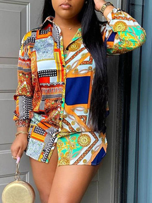 Turndown Collar Mixed Print Shirt BO219