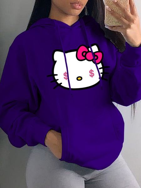 Plus Size Cartoon Print Kangaroo Pocket Tracksuit Set AT9047