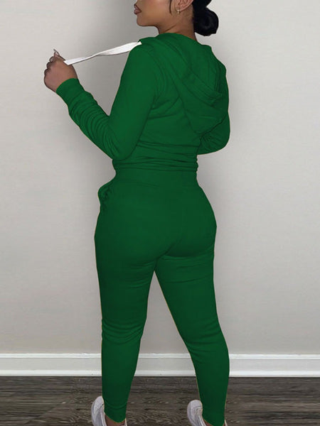 Hooded Collar Broken Heart Print Tracksuit Set AT9050