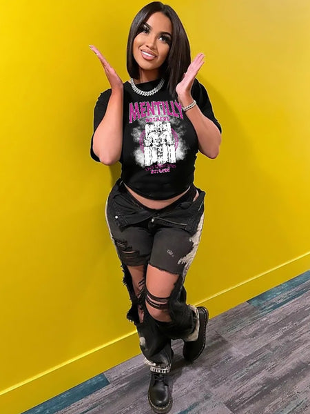 Figure Letter Print T-shirt AR5033