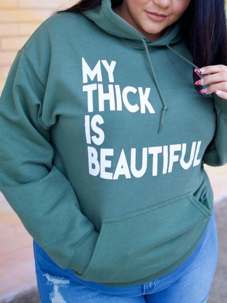 Plus Size Letter Print Kangaro Pocket Hoodie AR50103