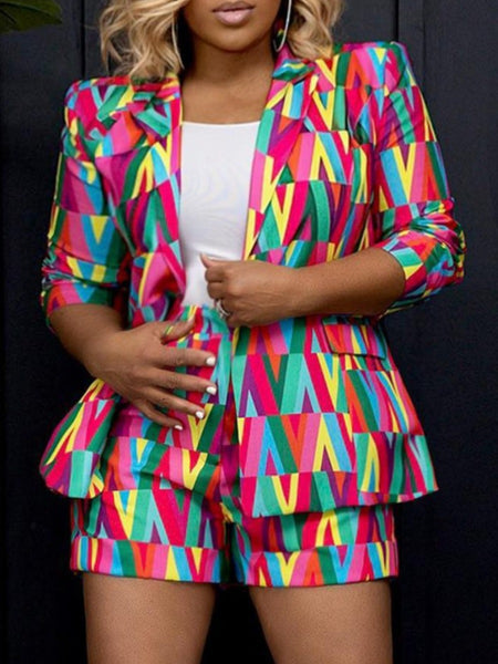 Plus Size Gradient Blazer Shorts Set AR50110