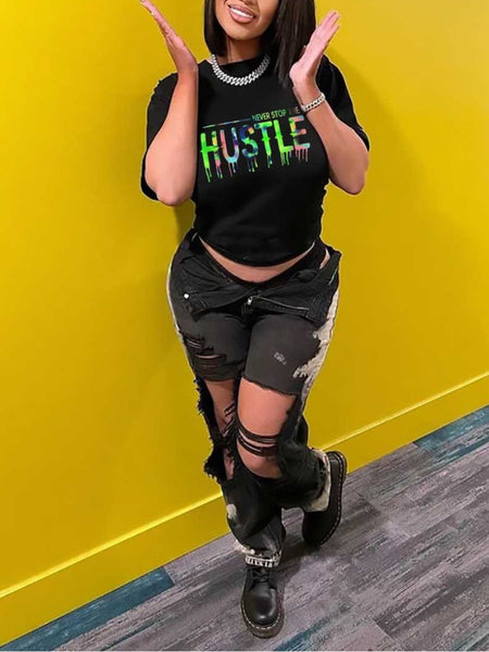 Splash Ink Letter Print T-shirt AT8020