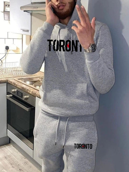 Men Letter Print Kangaroo Pocket Tracksuit Set BO1154