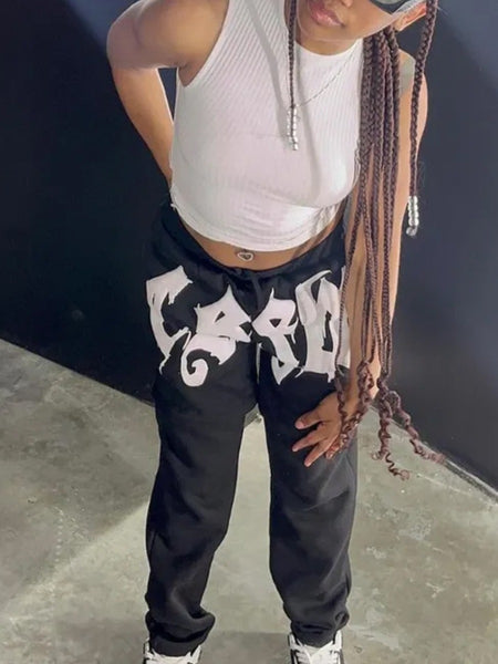 Letter Decor Drawstring Loose Sweatpants AR506