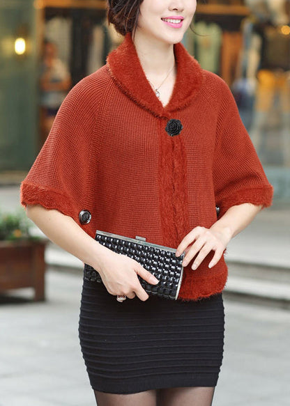 Red Peter Pan Collar Button Knit Cardigan Fall HA1003