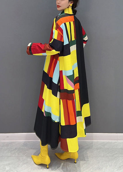 Red Print Cotton Holiday Dress Asymmetrical Wrinkled Spring LY1664