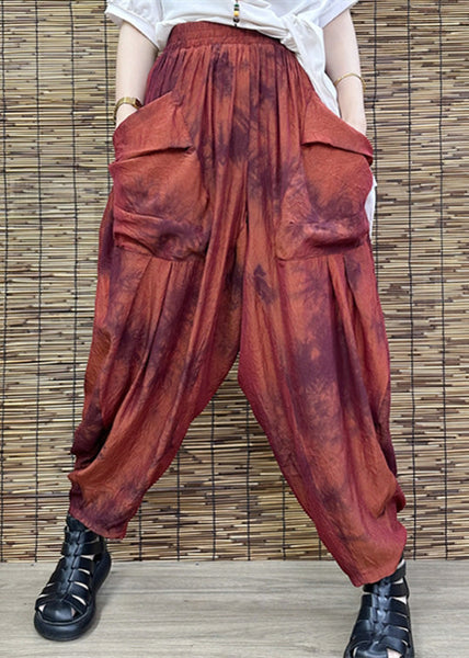 Red Print Elastic Waist Crop Wide Leg Pants TQ1009