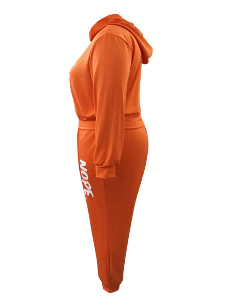 BASICS Plus Size Hooded Collar Letter Print Pants Set BO5069 Furdela