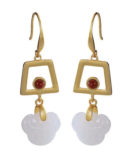 Regular White Sterling Silver Overgild Jade Ball Drop Earrings Ada Fashion