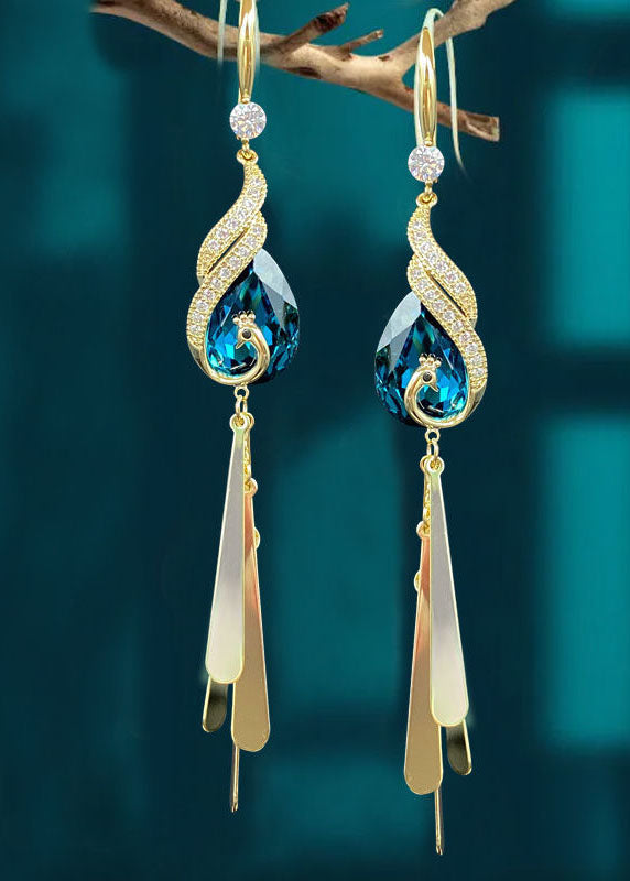 Retro Blue Phoenix Zircon Tassel Drop Earrings HE1002