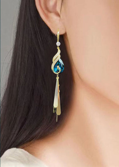 Retro Blue Phoenix Zircon Tassel Drop Earrings HE1002