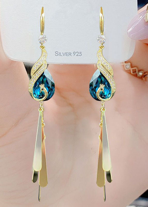 Retro Blue Phoenix Zircon Tassel Drop Earrings HE1002