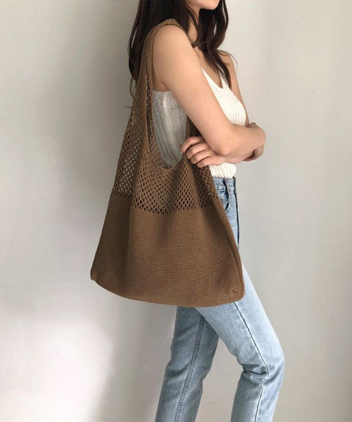 Retro Coffee Hollow Out Cotton Satchel Bag Handbag LY1380