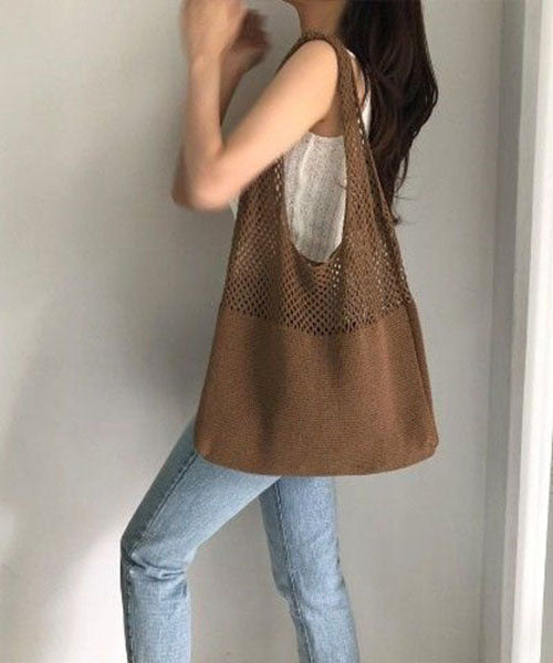 Retro Coffee Hollow Out Cotton Satchel Bag Handbag LY1380