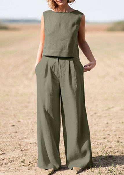 Retro Dark Blue Cotton And Linen Casual Loose Suit LY1946