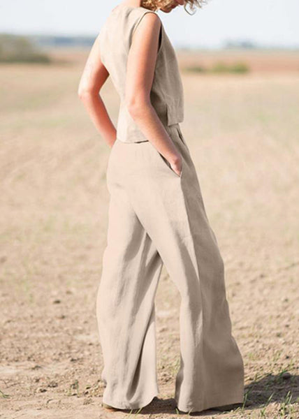 Retro Dark Blue Cotton And Linen Casual Loose Suit LY1946