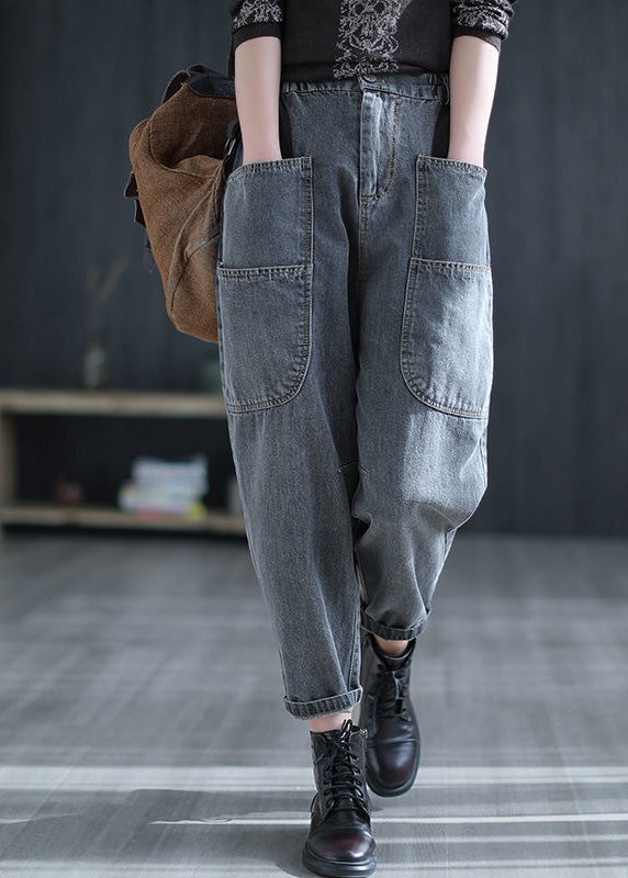 Retro Grey Patchwork Elastic Waist Crop Jeans Summer TY1044