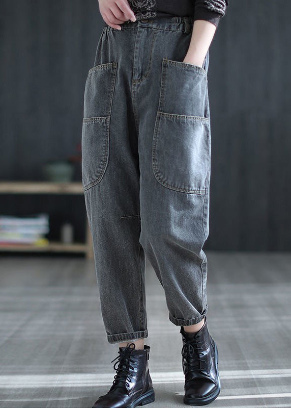 Retro Grey Patchwork Elastic Waist Crop Jeans Summer TY1044