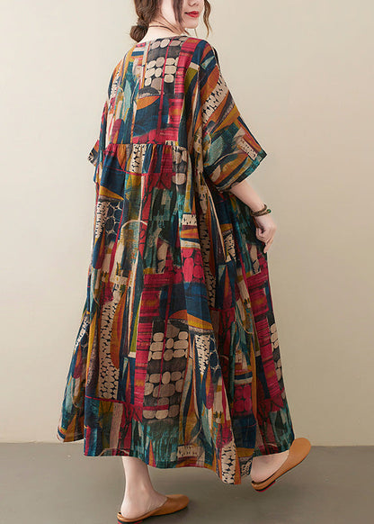 Retro O-Neck Print Party Maxi Dress Half Sleeve AC2058