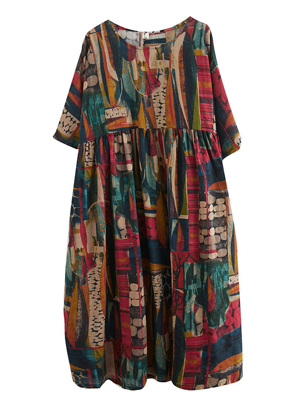 Retro O-Neck Print Party Maxi Dress Half Sleeve LY0635