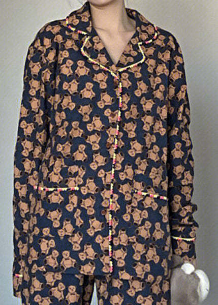 Retro Peter Pan Collar Print Button Pajamas Two Piece Set Spring LY1969