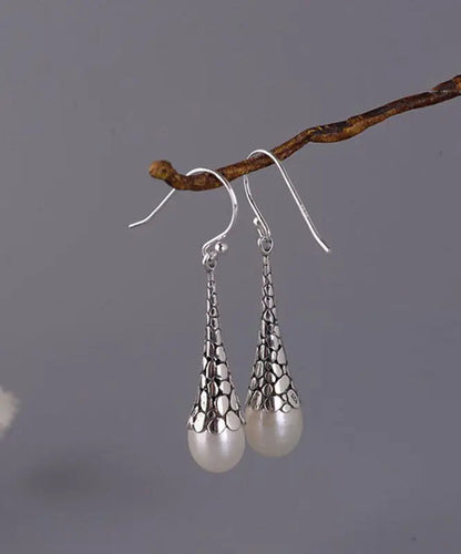 Retro White Sterling Silver Pearl Drop Earrings Ada Fashion