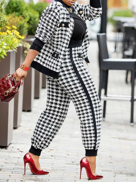 Houndstooth Pocket Design Pants Set AR7075