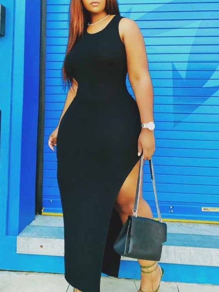 Plus Size Backless Thigh Slit Bodycon Dress AT9049