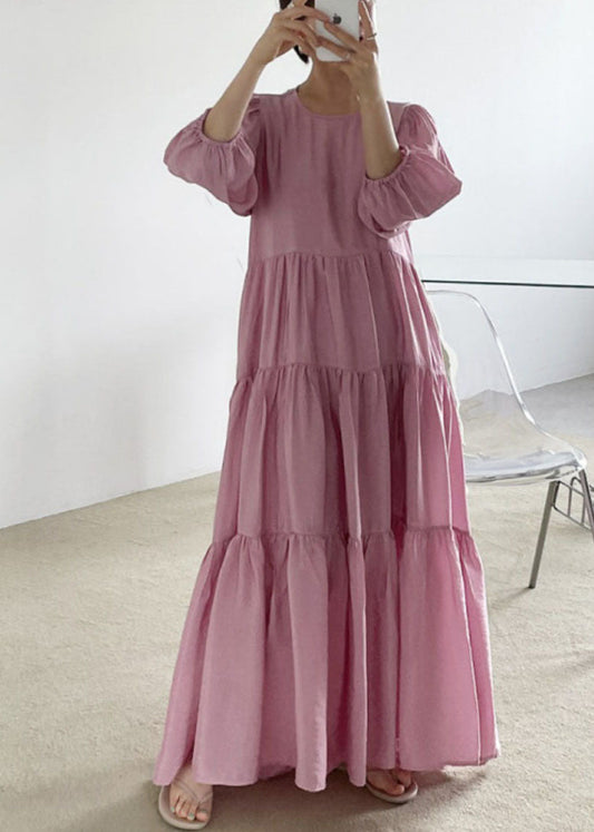 Rose Backless Cotton Long Dresses Exra Large Hem Bracelet Sleeve LY1308