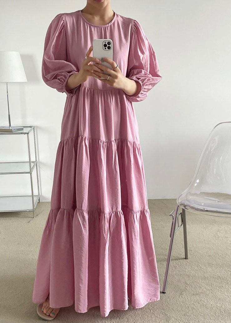 Rose Backless Cotton Long Dresses Exra Large Hem Bracelet Sleeve LY1308