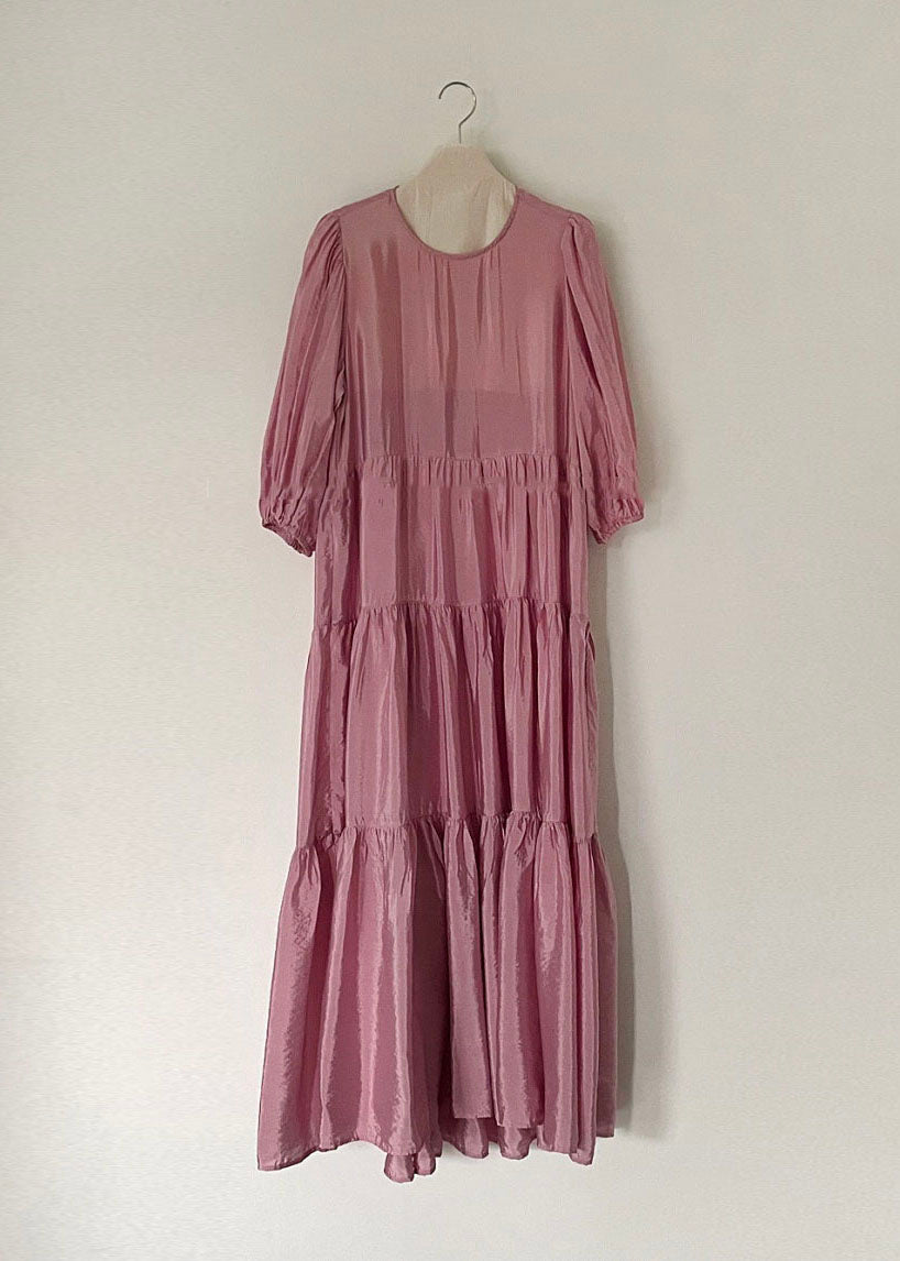 Rose Backless Cotton Long Dresses Exra Large Hem Bracelet Sleeve LY1308