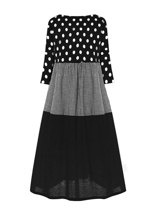 Round Neck Polka Dot long Sleeve Dress Black 2022 LC0040